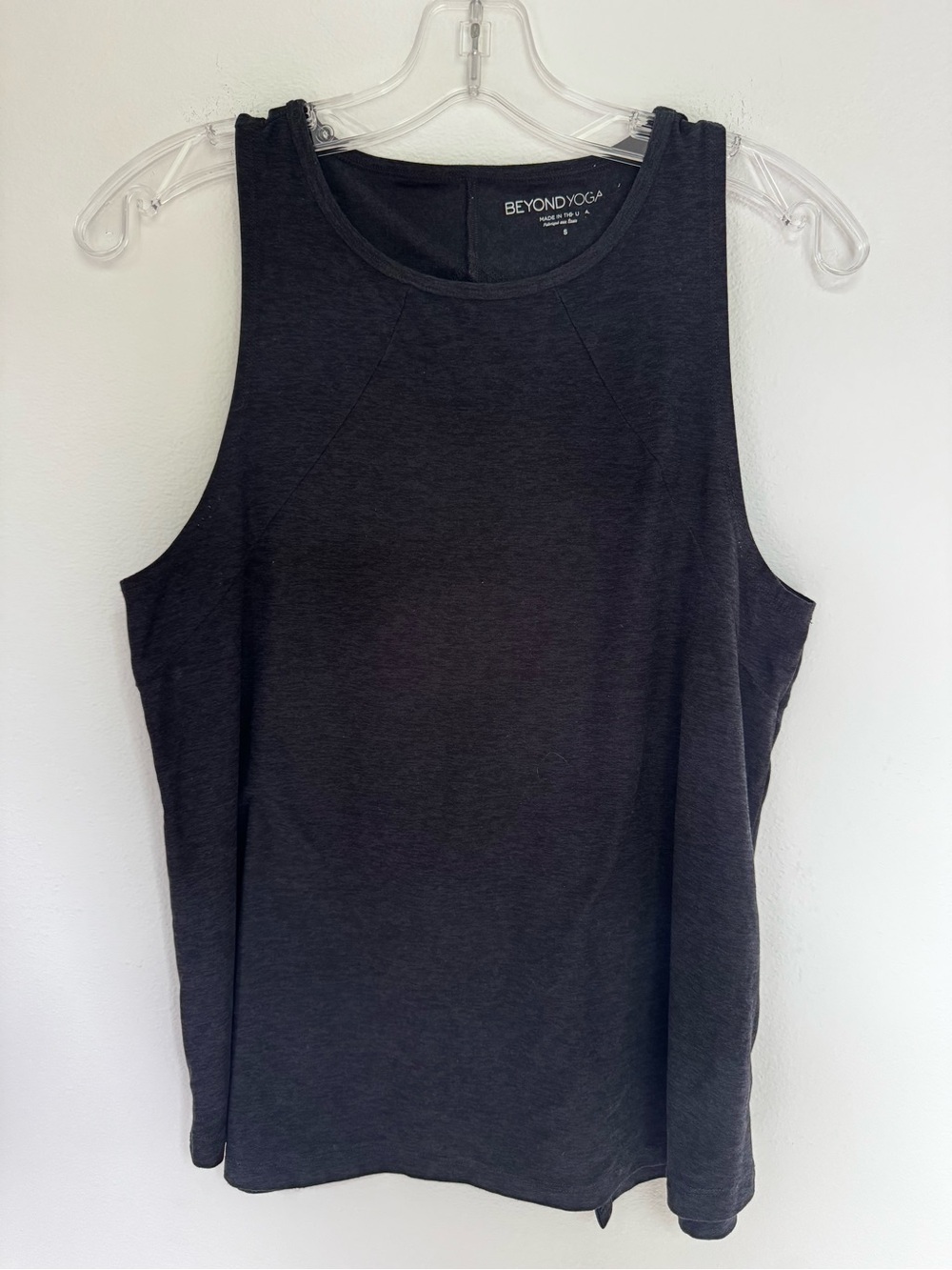 Beyond Yoga Heathered Black Slit Back Tank- Size Small